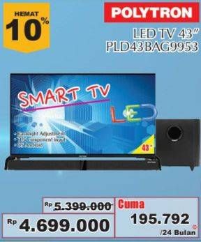 Promo Harga POLYTRON PLD 43BAG9953 | Smart Cinemax Soundbar LED TV 43"  - Giant