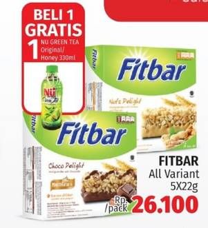 Promo Harga Beli 1 Fitbar Gratis 1 NU GREEN TEA Original/Honey 330ml  - LotteMart