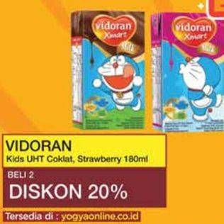 Promo Harga Vidoran Kids Milk UHT Stroberi, Coklat 180 ml - Yogya