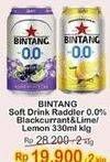 Promo Harga Bintang Radler Zero Blackcurrant Lime, Lemon 330 ml - Indomaret