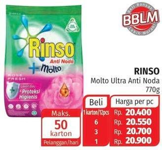 Promo Harga RINSO Anti Noda Deterjen Bubuk + Molto Pink Rose Fresh 770 gr - Lotte Grosir