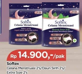 Promo Harga Softex Celana Menstruasi All Size, All Size Daun Sirih, Extra Size 2 pcs - TIP TOP