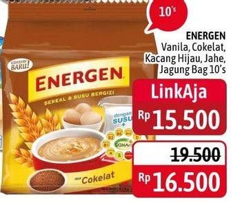 Promo Harga ENERGEN Cereal Instant Chocolate, Jagung, Vanilla, Jahe, Kacang Hijau per 10 sachet 25 gr - Alfamidi
