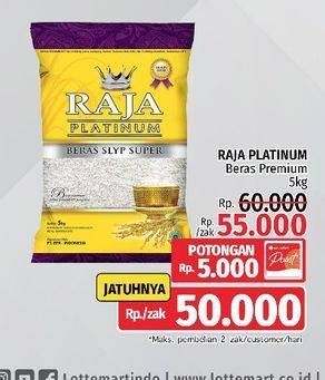 Promo Harga Raja Platinum Beras Slyp Super 5000 gr - LotteMart