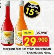 Promo Harga TROPICANA SLIM Syrup Cocopandan, Orange 750 ml - Superindo