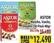 Promo Harga Astor Wafer Roll Matcha, Vanilla, Double Chocolate 40 gr - Hypermart