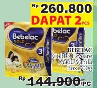 Promo Harga BEBELAC 3 Gold Soya Susu Pertumbuhan Vanila, Madu per 2 box 700 gr - Giant