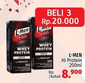 Promo Harga L-MEN Susu UHT Whey Protein 2 Go Chocolate 200 ml - LotteMart