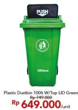 Promo Harga Dustbin Plastic W/Top LID Green 100 ltr - Carrefour