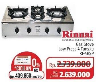 Promo Harga RINNAI Gas Stove Low Press 4 Tungku RI-4RSP  - Lotte Grosir