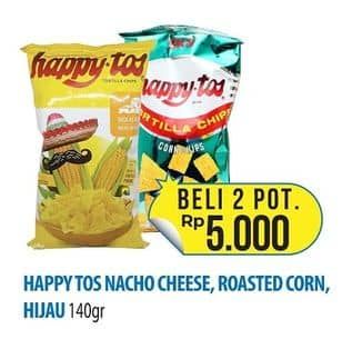 Promo Harga Happy Tos Tortilla Chips Nacho Cheese, Jagung Bakar/Roasted Corn, Hijau 140 gr - Hypermart