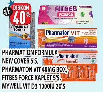 Promo Harga PHARMATON Formula 5s, Vit 40 mg/ FITBES Force 5s/ MYWELL Vit D3 20s  - Hypermart