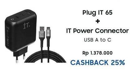 Promo Harga IT Power Connector USB A To USB C + Plug IT 65 GaN Charger  - Erafone