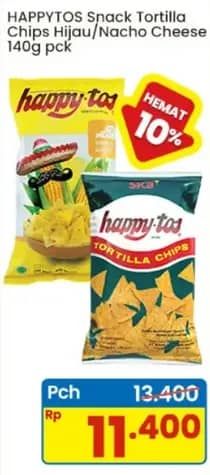 Promo Harga Happy Tos Tortilla Chips Hijau, Nacho Cheese 140 gr - Indomaret