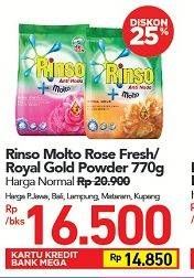 Promo Harga RINSO Molto Detergent Bubuk Rose Fresh, Royal Gold 700 gr - Carrefour