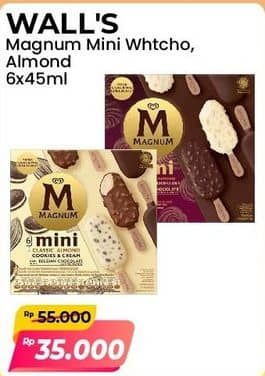 Promo Harga Walls Magnum Mini Almond, Almond White Chocolate per 6 pcs 45 ml - Alfamart