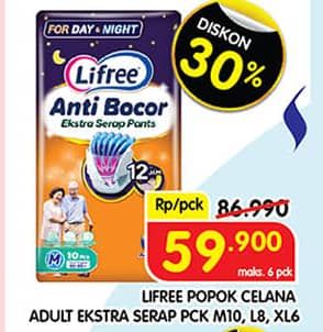 Promo Harga Lifree Popok Celana Ekstra Serap L8, M10, XL6 6 pcs - Superindo