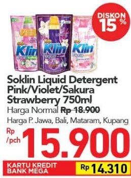 Promo Harga SO KLIN Liquid Detergent + Anti Bacterial Violet Blossom, + Softergent Pink, + Softergent Soft Sakura 750 ml - Carrefour