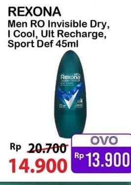Promo Harga Rexona Men Deo Roll On Ice Cool, Invisible Dry, Sport Defence, Ultra Recharge 45 ml - Alfamart
