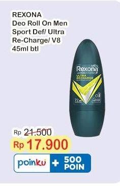 Promo Harga Rexona Men Deo Roll On Sport Defence, Ultra Recharge, V8 45 ml - Indomaret
