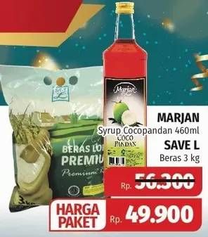 Promo Harga MARJAN Syrup Cocopandan 460ml + SAVE L Beras 3 Kg  - Lotte Grosir