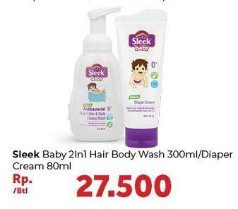 Promo Harga SLEEK BABY Antibacterial Diaper Cream 80ml/2 in 1 Hair & Body Wash 300ml  - Carrefour