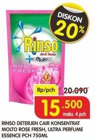 Promo Harga RINSO Molto Ultra Detergent Cair Rose, Perfume Essence 750 ml - Superindo