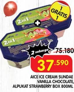 Promo Harga Aice Sundae Vanilla Chocolate, Alpukat Strawberry 800 ml - Superindo