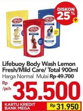 Promo Harga LIFEBUOY Body Wash Lemon Fresh, Mild Care, Total 10 900 ml - Carrefour