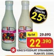 Promo Harga Kings Yoghurt Strawberry, Plain 350 ml - Superindo