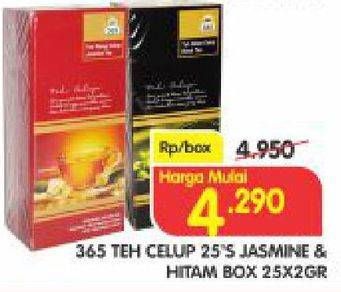 Promo Harga 365 Teh Celup Hitam, Jasmine 25 pcs - Superindo