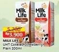 Promo Harga Milk Life UHT Cokelat, Stroberi, Plain 200 ml - Alfamart