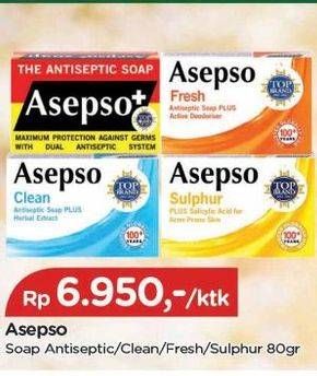 Promo Harga Asepso Antiseptic Bar Soap Antiseptic, Clean, Fresh, Sulfur 80 gr - TIP TOP