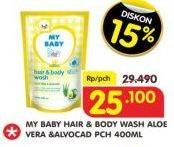 Promo Harga MY BABY Hair & Body Wash Alovera Avocado 400 ml - Superindo