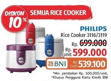 Promo Harga PHILIPS Rice Cooker HD3116/3119  - LotteMart