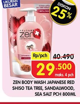 Promo Harga ZEN Anti Bacterial Body Wash Shiso Tea Tree, Shiso Sandalwood, Shiso Sea Salt 900 ml - Superindo