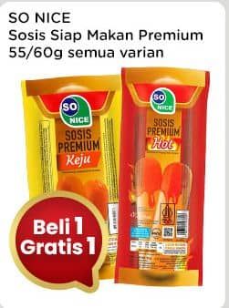 Promo Harga So Nice Sosis Siap Makan Premium All Variants 60 gr - Indomaret