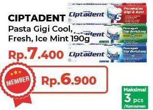 Promo Harga CIPTADENT Pasta Gigi Maxi 12 Plus Cool Mint, Fresh Mint 190 gr - Yogya