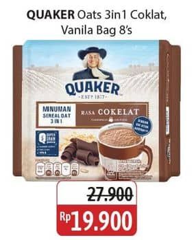 Promo Harga Quaker Oatmeal 3in1 Cokelat, 3in1 Vanilla per 8 pcs 28 gr - Alfamidi