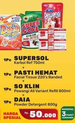 Promo Harga Supersol Karbol + Pasti Hemat Facial Tissue + So Klin Pewangi + Daia Detergent  - Yogya