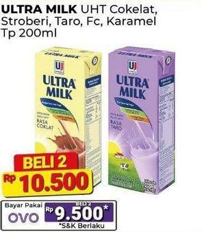Promo Harga Ultra Milk Susu UHT Coklat, Stroberi, Taro, Full Cream, Karamel 200 ml - Alfamart