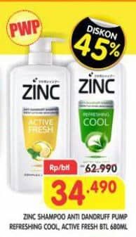 Promo Harga Zinc Shampoo Refreshing Cool, Active Fresh Lemon 680 ml - Superindo