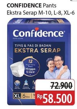 Promo Harga Confidence Adult Pants Tipis & Pas Di Badan M10, L8, XL6 6 pcs - Alfamidi