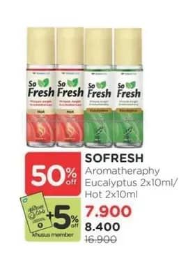 Promo Harga So Fresh Minyak Angin Aromatherapy Eucalyptus, Hot per 2 pcs 10 ml - Watsons