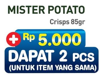 Mister Potato Snack Crisps 85 gr Tambah Rp. 5.000 Dapat 2 Pcs 
Untuk Item Yang Sama