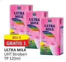 Promo Harga Ultra Milk Susu UHT Stroberi 125 ml - Alfamart