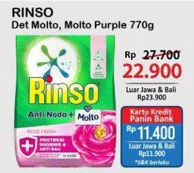 Promo Harga Rinso Anti Noda Deterjen Bubuk + Molto Purple Perfume Essence 770 gr - Alfamart
