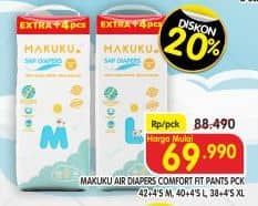 Promo Harga Makuku Comfort Fit Diapers Pants M42+4, L40+4, XL38+4 42 pcs - Superindo