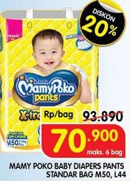 Promo Harga Mamy Poko Pants Xtra Kering L44, M50 44 pcs - Superindo