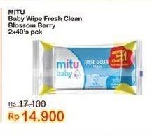 Promo Harga Mitu Baby Wipes Fresh & Clean Blue Blossom Berry per 2 pouch 40 pcs - Indomaret